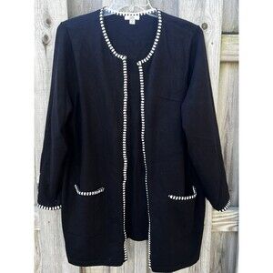Croft & Barrow Black Open Front Cardigan Sweater White Whipstitch Women’s 1X